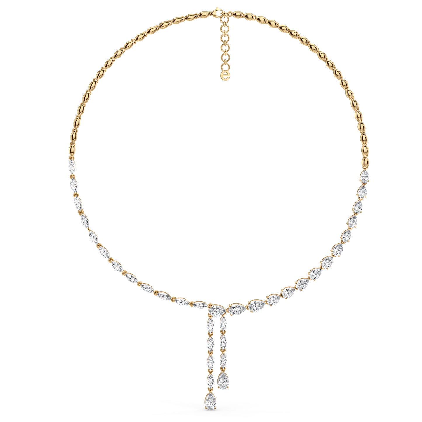 LILETTA PEAR AND MARQUISE CUT ELEGANT COCKTAIL DIAMOND NECKLACE, GOLD