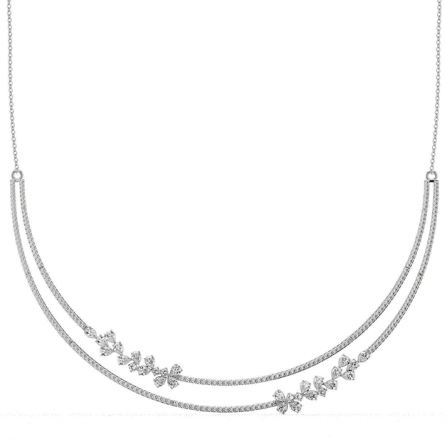 MARGUERITE PEAR AND ROUND CUT ELEVATED DIAMOND NECKLACE, GOLD