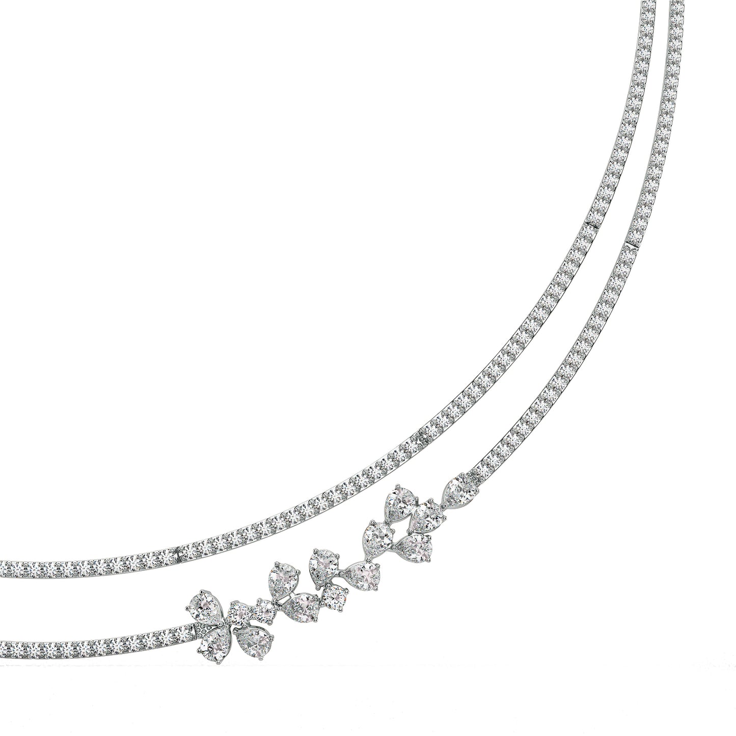 MARGUERITE PEAR AND ROUND CUT ELEVATED DIAMOND NECKLACE, GOLD