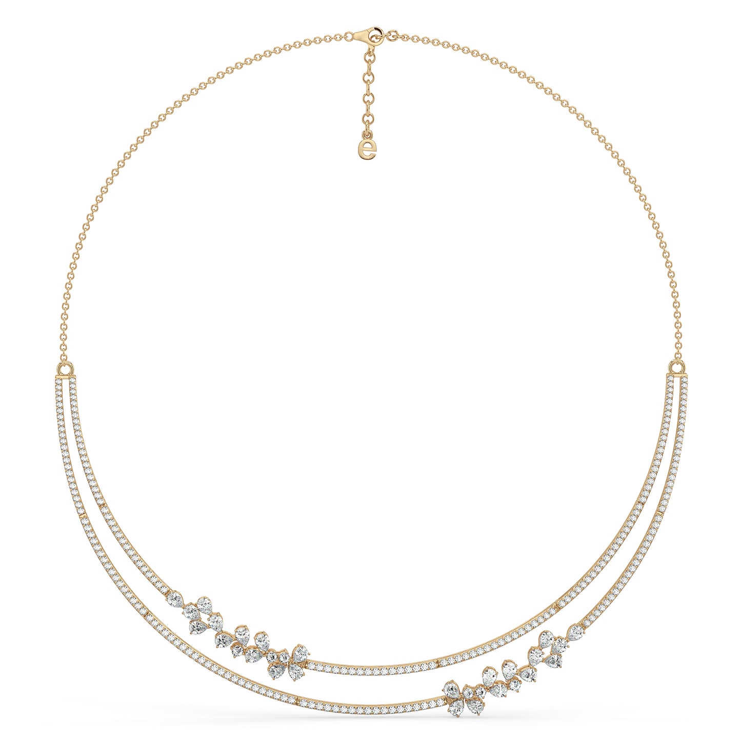 MARGUERITE PEAR AND ROUND CUT ELEVATED DIAMOND NECKLACE, GOLD