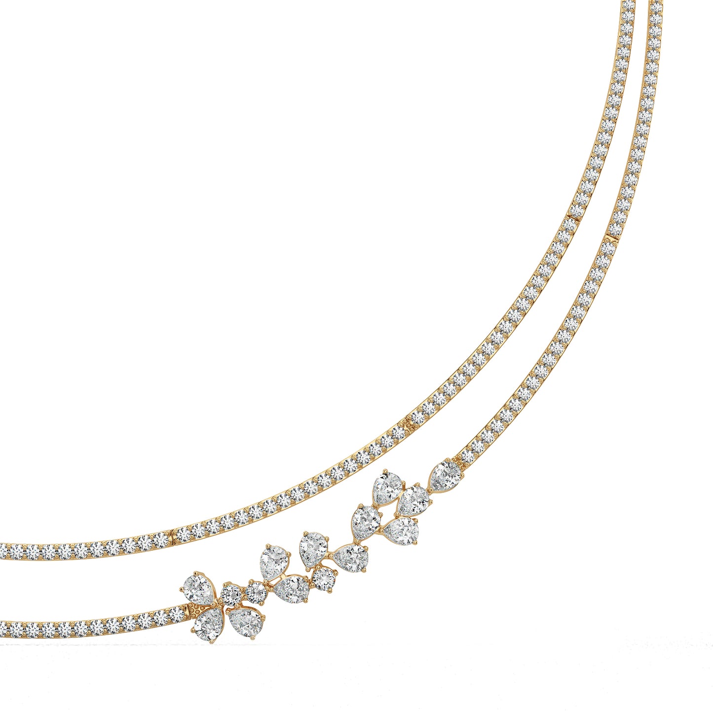 MARGUERITE PEAR AND ROUND CUT ELEVATED DIAMOND NECKLACE, GOLD