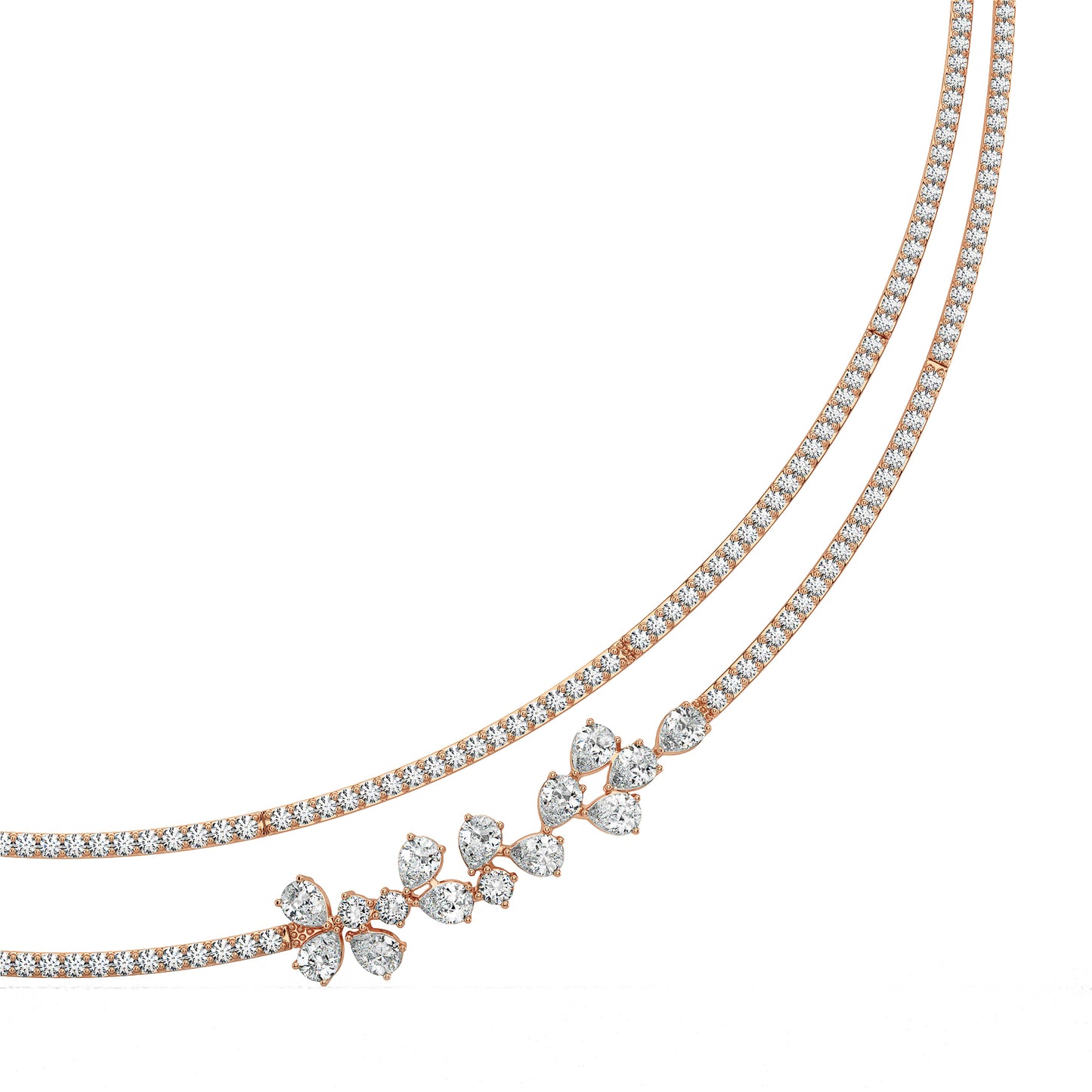 MARGUERITE PEAR AND ROUND CUT ELEVATED DIAMOND NECKLACE, GOLD