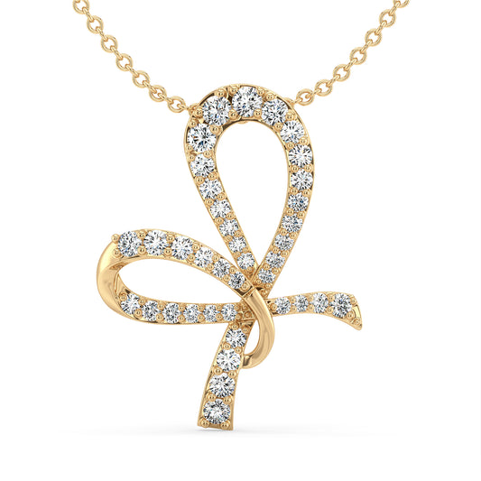 HEATHER ROUND CUT DIAMOND STUDDED BOW PENDANT, GOLD