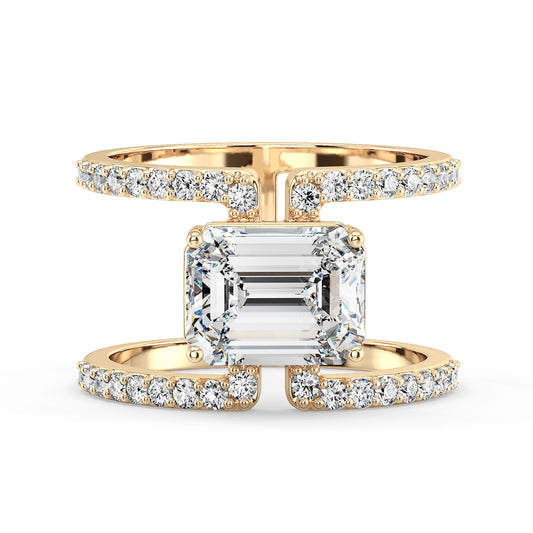 IRIS ELEVATED RADIANT CUT SOLITAIRE STUDDED COCKTAIL RING, GOLD