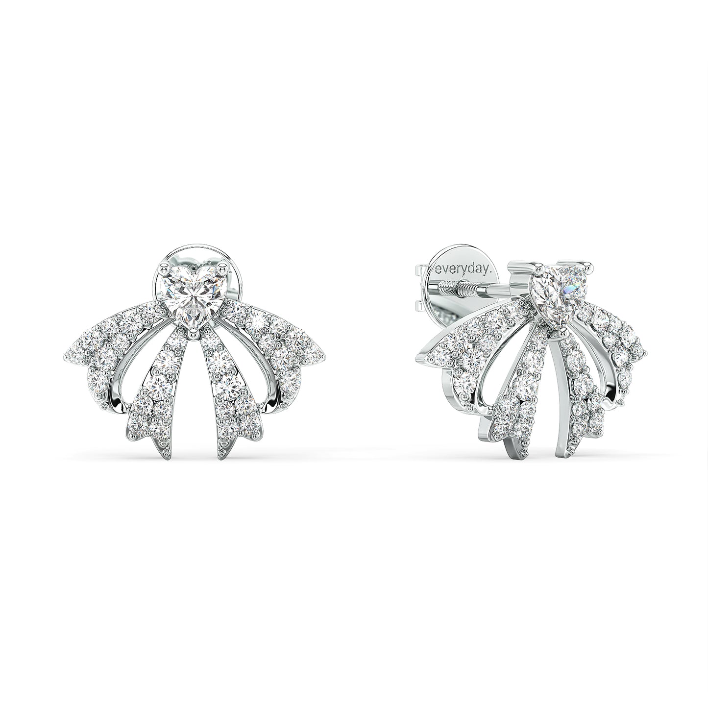 CLEMENCE HEART CUT DIAMOND ON STUDDED BOW EAR STUDS, GOLD