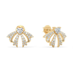 CLEMENCE VALENTINE LOVE HEART CUT LAB GROWN DIAMOND ON STUDDED BOW EAR STUDS, GOLD