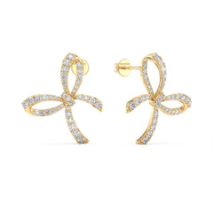 HEATHER ROUND CUT LAB GROWN DIAMOND STUDDED TRENDING BOW EAR STUDS, GOLD