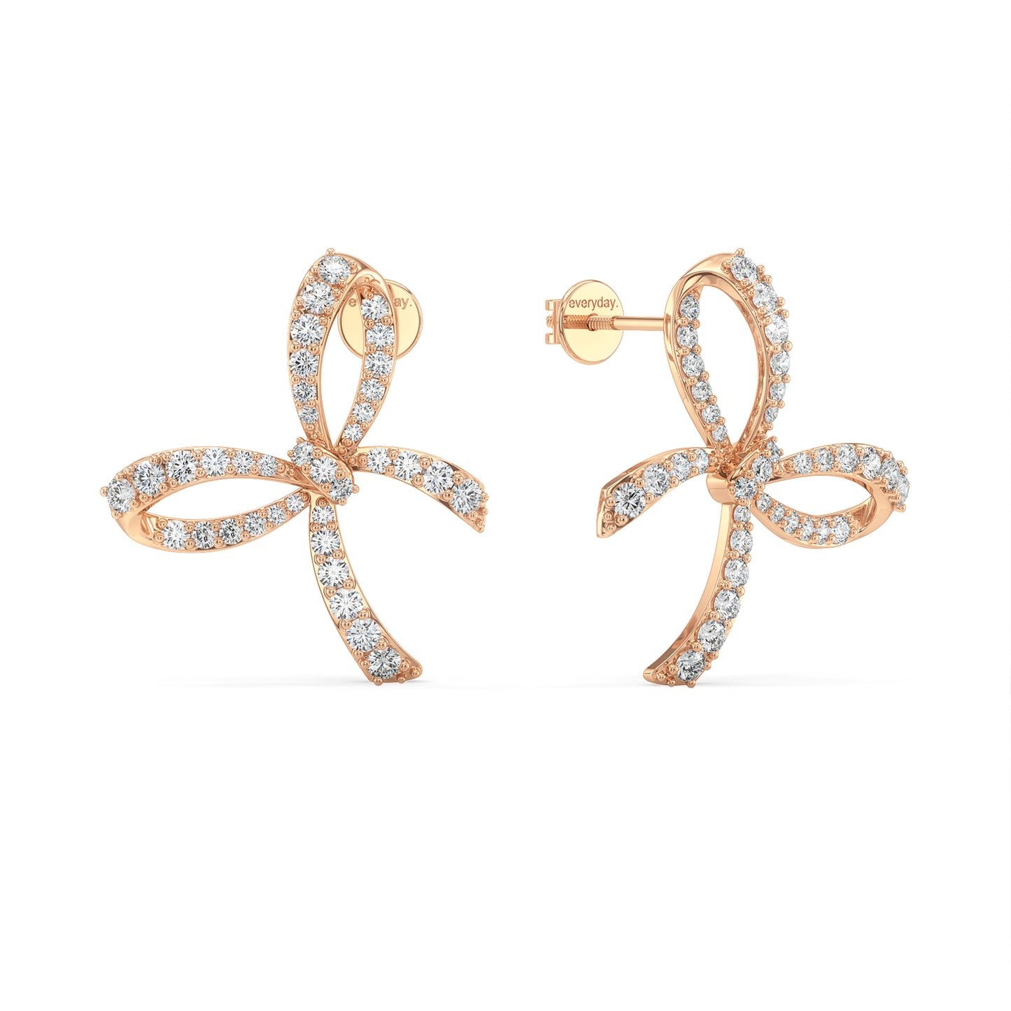 HEATHER ROUND CUT DIAMOND STUDDED BOW EAR STUDS, GOLD