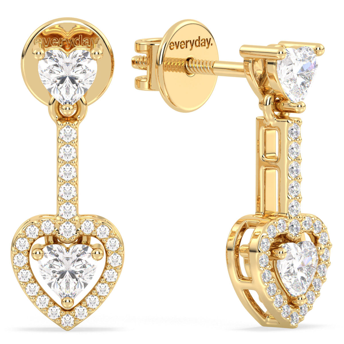 CLEMENCE HALO HEART CUT DIAMOND DROP EARRINGS, GOLD