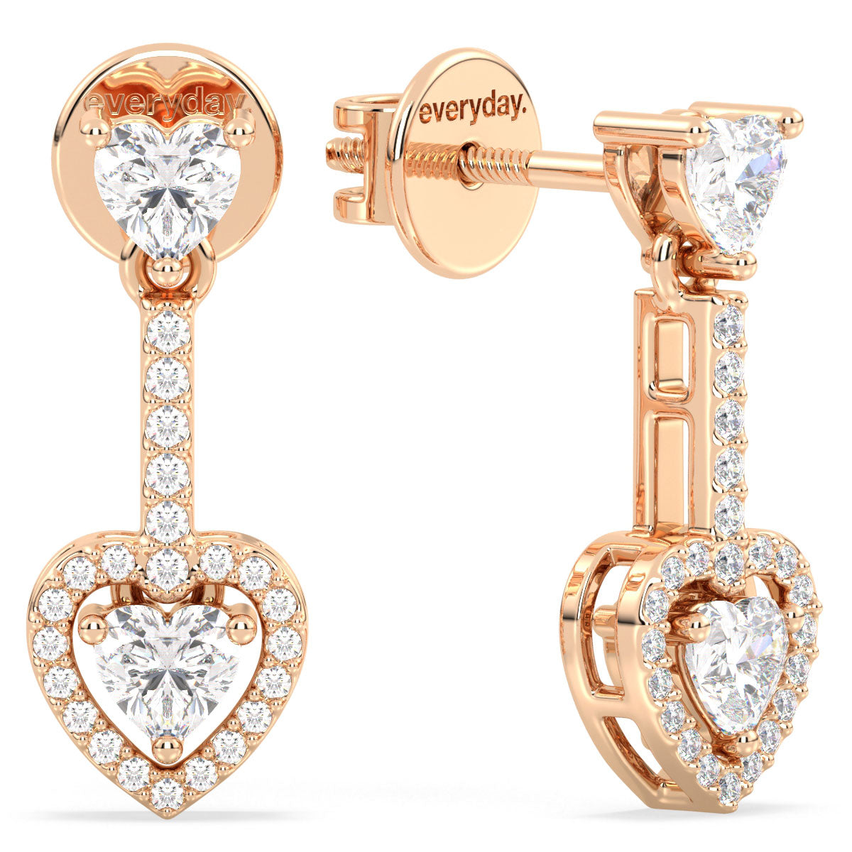 CLEMENCE HALO HEART CUT DIAMOND DROP EARRINGS, GOLD