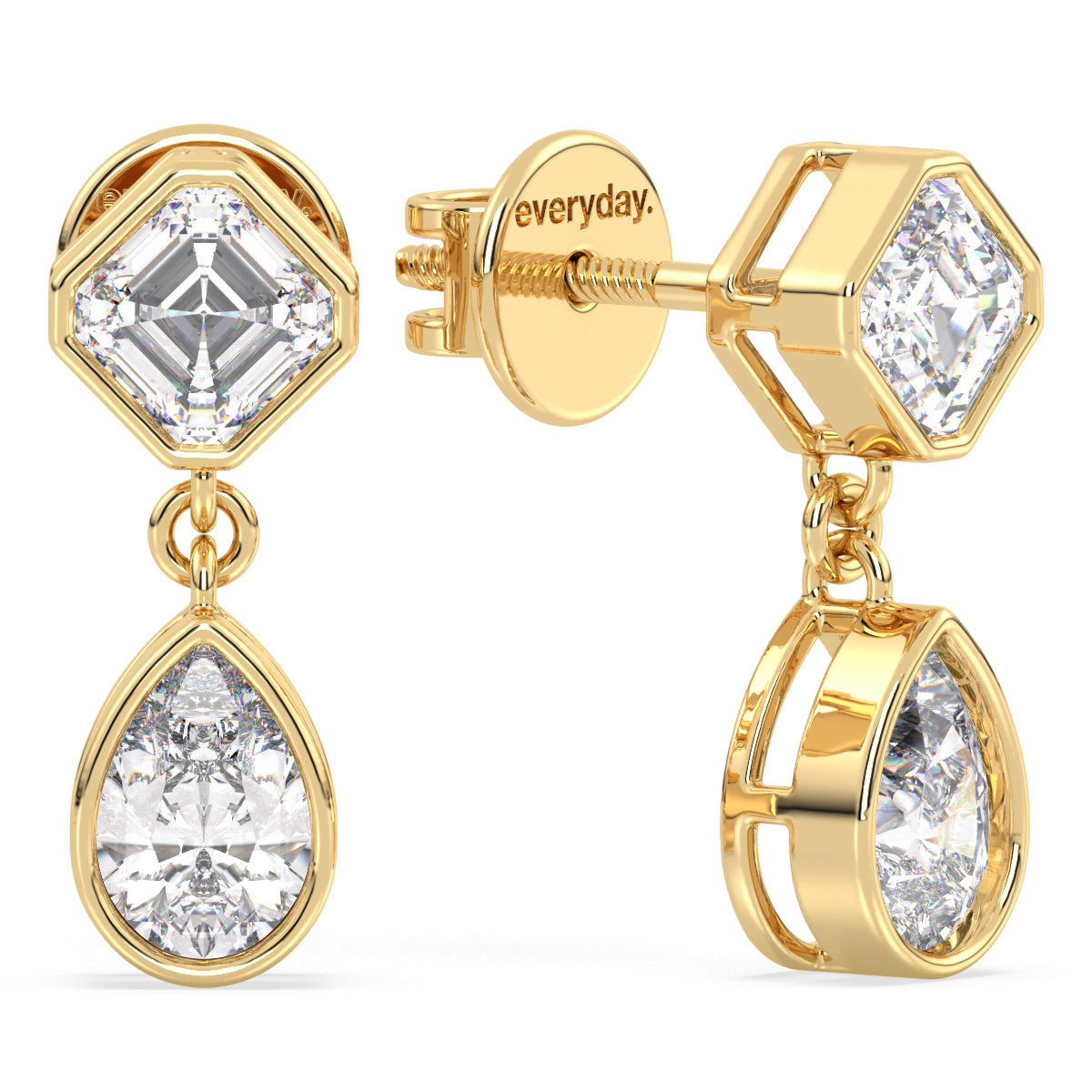 LILY BEZEL SET ASCHER AND PEAR CUT DROPS, GOLD