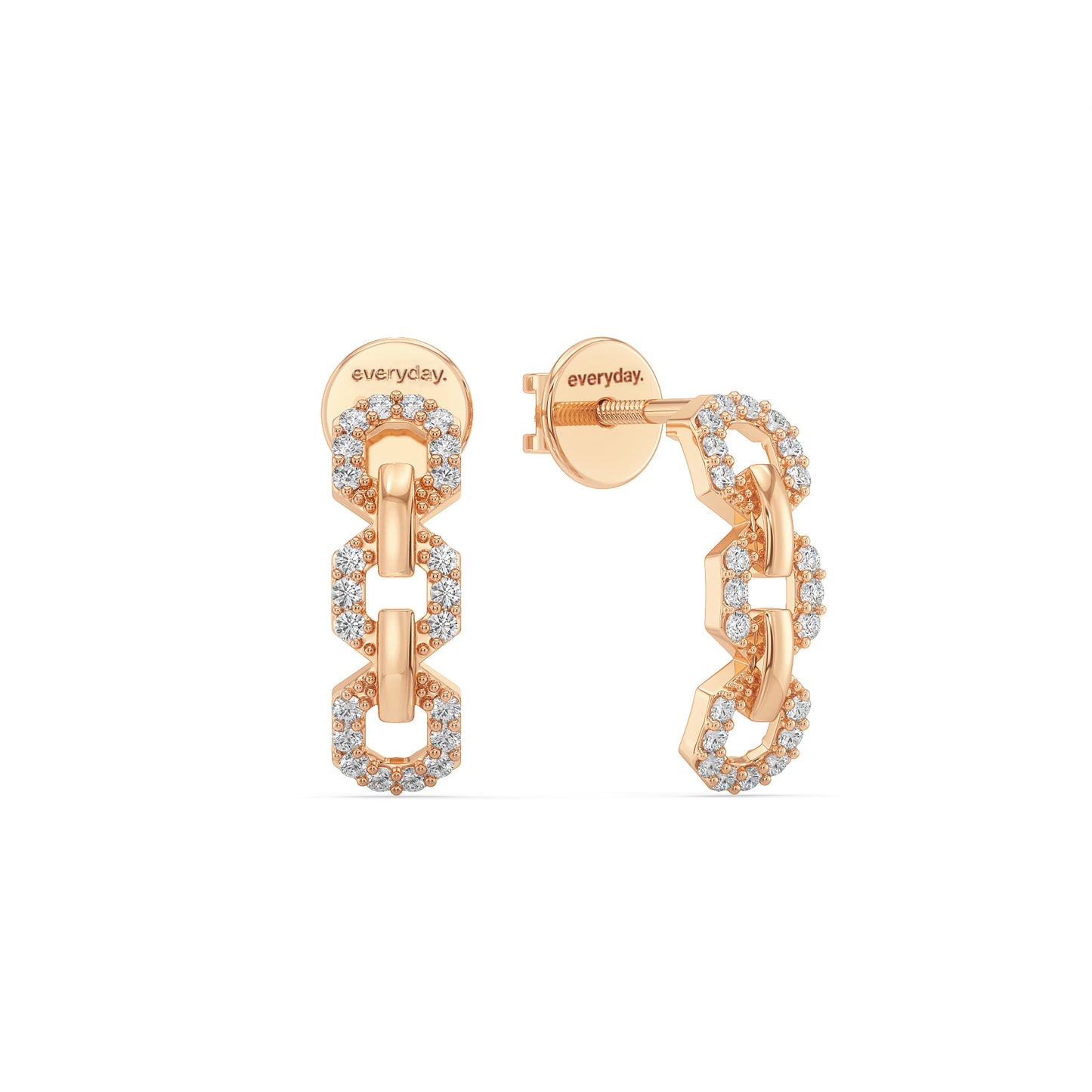 CLARETTE STUDDED HEX LINKED HALF HOOPS, GOLD