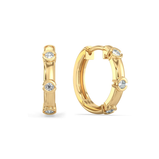 SOPHIA HALF BEZEL SET ROUND CUT DIAMOND HOOPS, GOLD