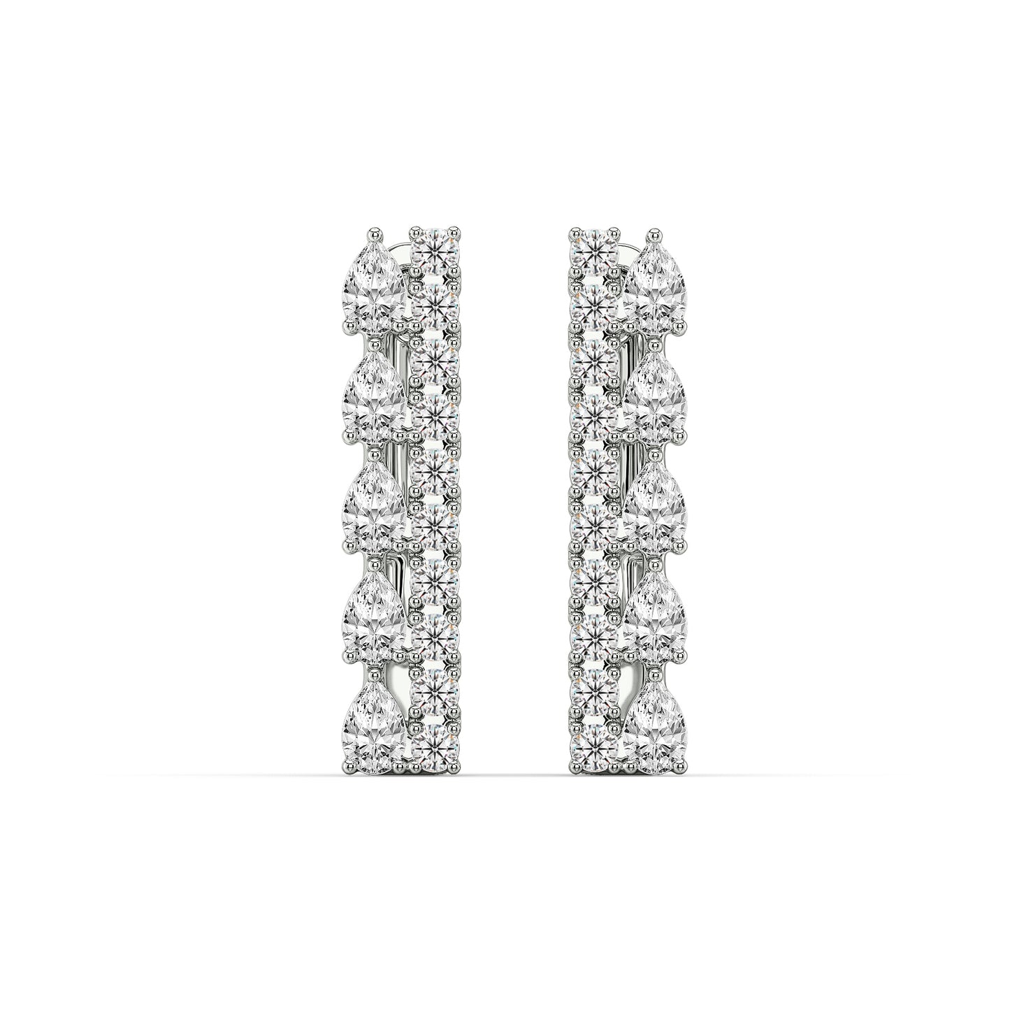 MARGUERITE DOUBLE ROW PEAR AND ROUND CUT DIAMONDS HALF HUGGIES, GOLD