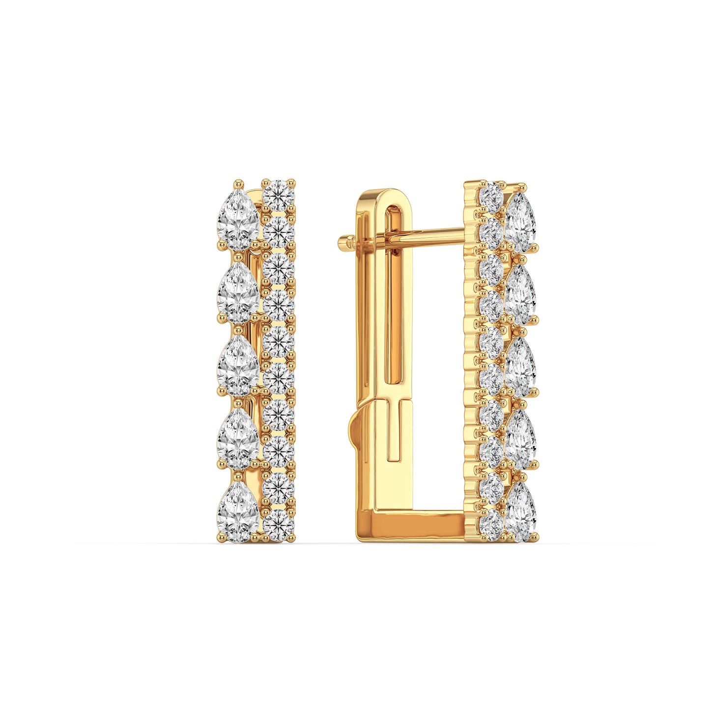 MARGUERITE DOUBLE ROW PEAR AND ROUND CUT DIAMONDS HALF HUGGIES, GOLD