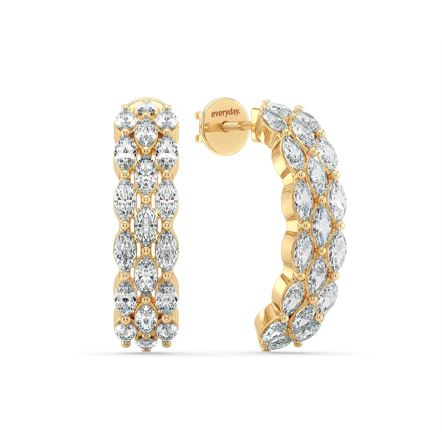 LILETTA TRIPLE ROW MARQUISE CUT DIAMOND HALF HUGGIES, GOLD