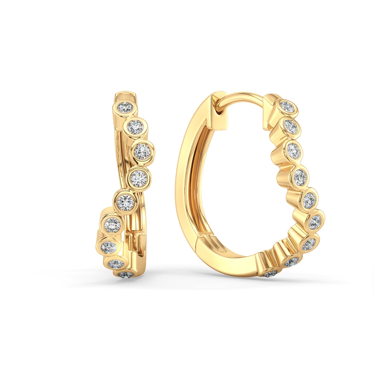 SOPHIA TWISTED BEZEL SET ROUND CUT DIAMOND HUGGIES, GOLD