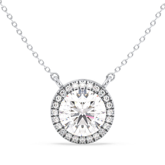 SOPHIA HALO ROUND CUT SOLITAIRE, RIVIÈRE NECKLET, GOLD