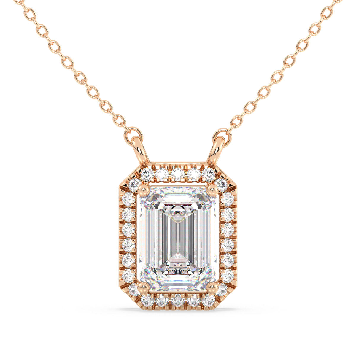 KATE HALO EMERALD CUT SOLITAIRE, RIVIÈRE NECKLET, GOLD