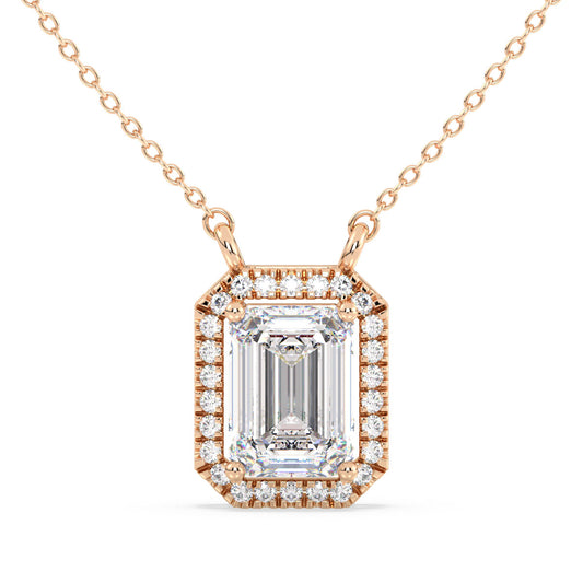 KATE HALO EMERALD CUT SOLITAIRE, RIVIÈRE NECKLET, GOLD