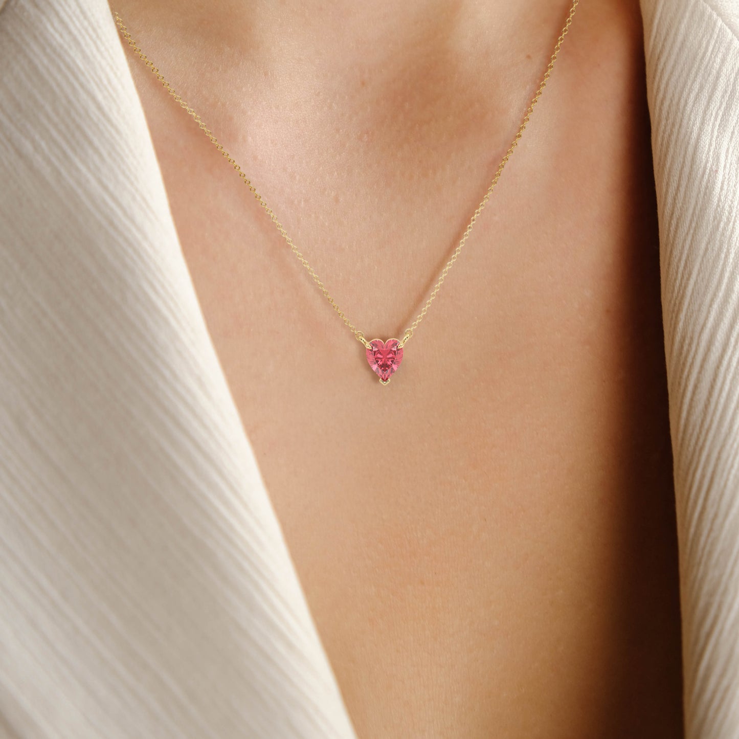 ELEANOR EXQUISITE HEART CUT PINK SOLITAIRE NECKLET, GOLD