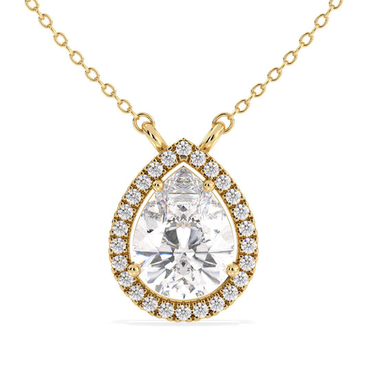 MARGUERITE HALO PEAR CUT SOLITAIRE, RIVIÈRE NECKLET, GOLD