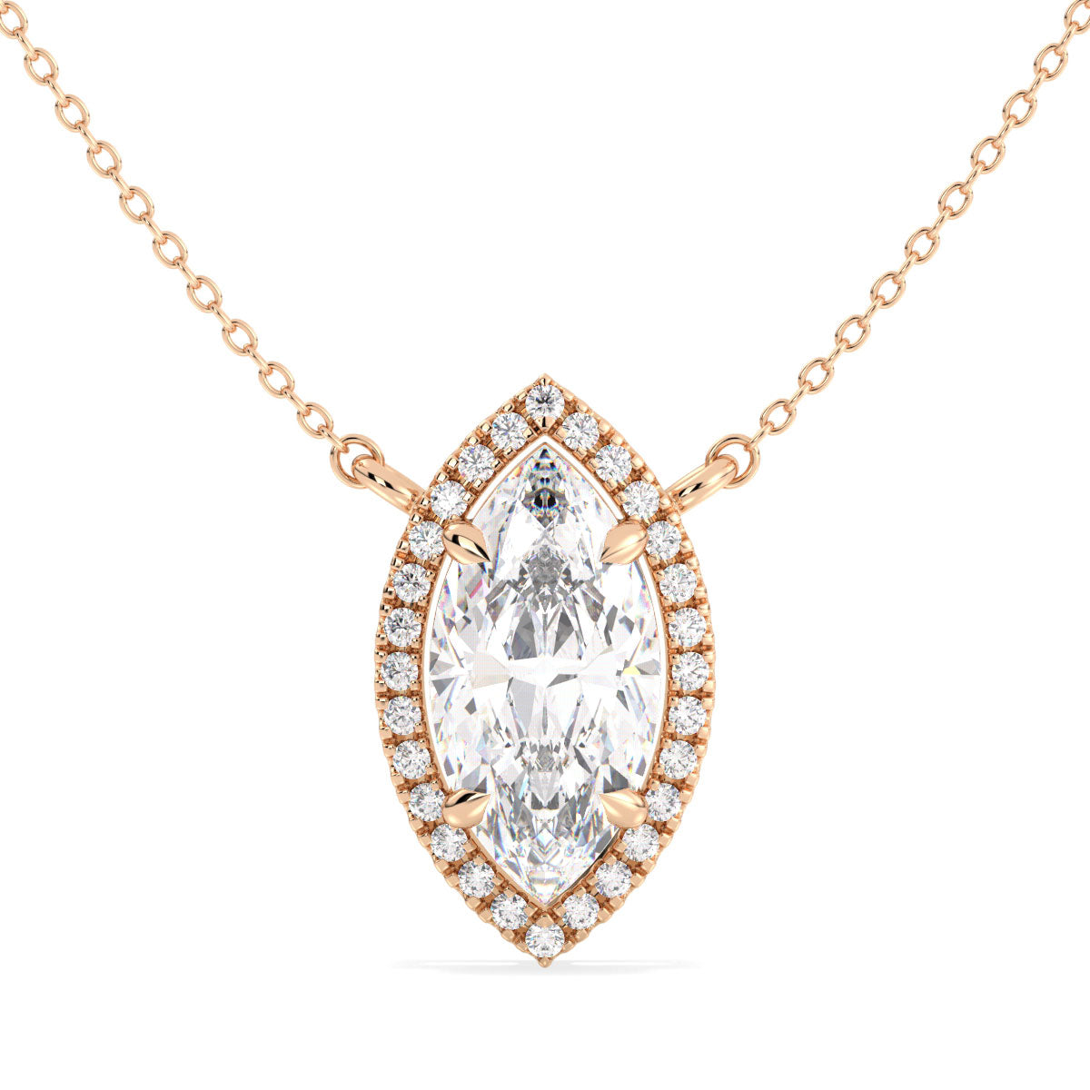 LILETTA HALO MARQUISE CUT SOLITAIRE, RIVIÈRE NECKLET, GOLD