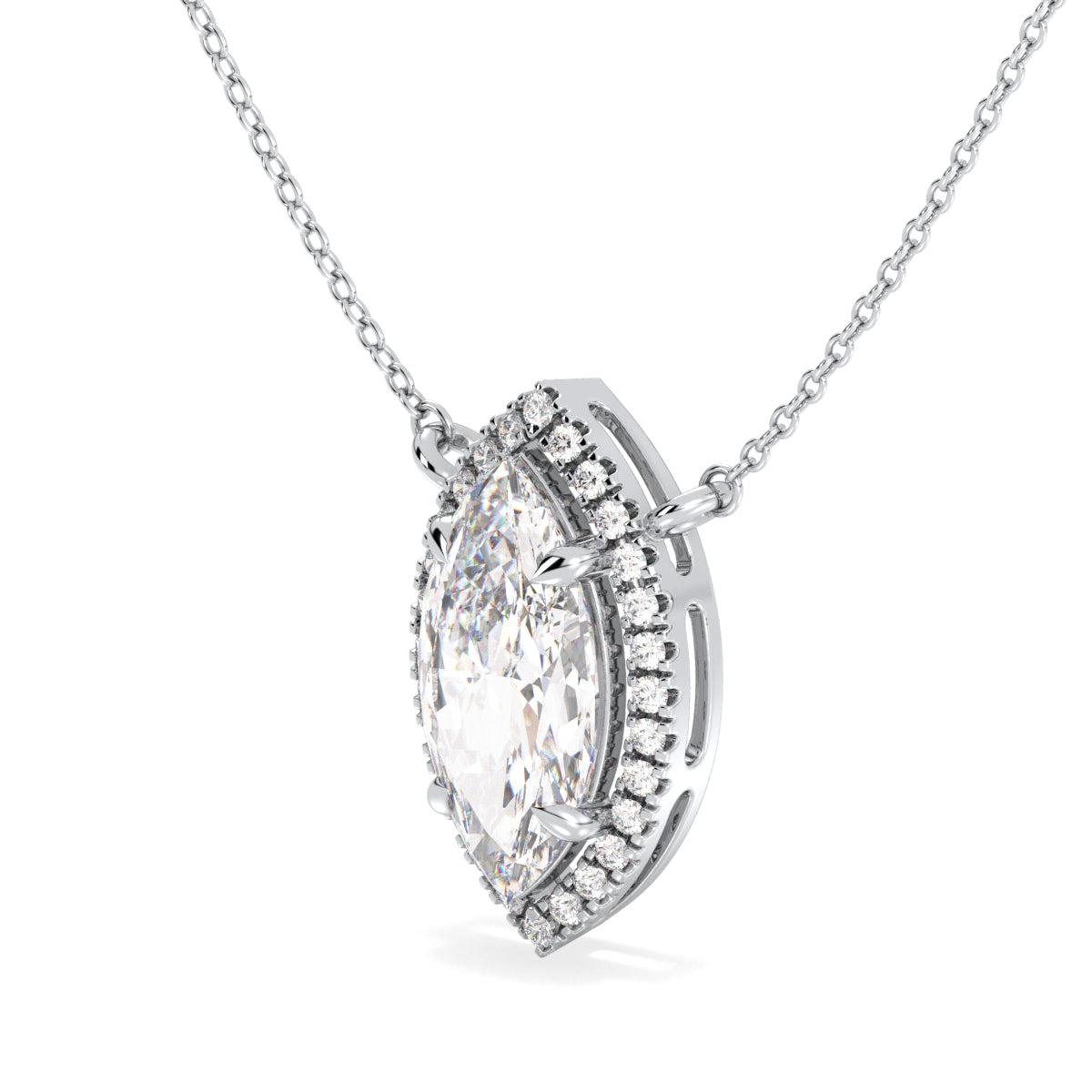 LILETTA HALO MARQUISE CUT SOLITAIRE, RIVIÈRE NECKLET, GOLD