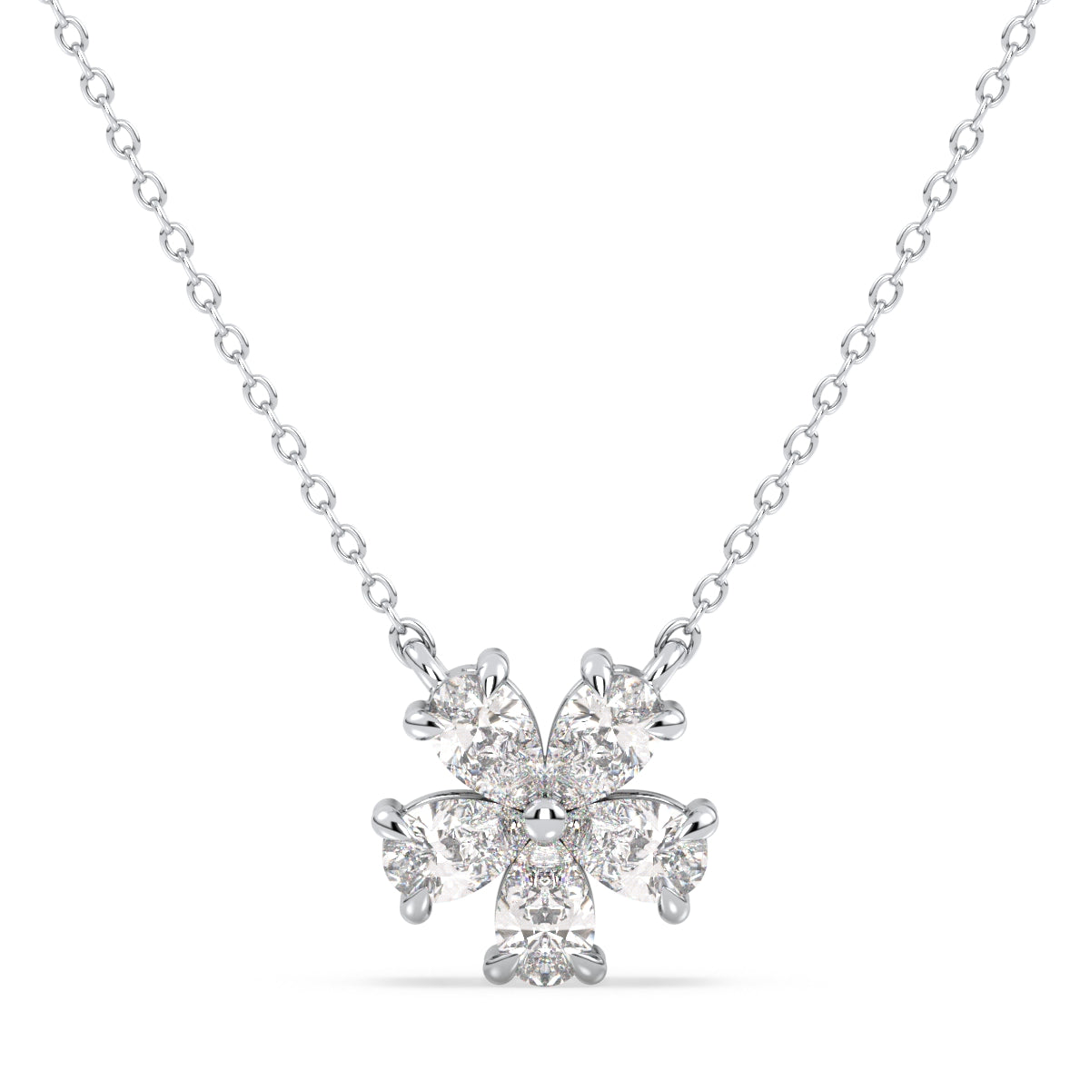 MARGUERITE PEAR CUT DIAMOND FIVE PETAL FLOWER NECKLET, GOLD