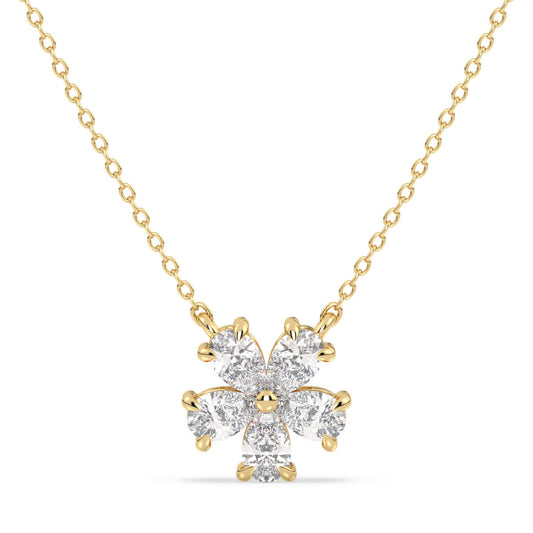 MARGUERITE PEAR CUT DIAMOND FIVE PETAL FLOWER NECKLET, GOLD