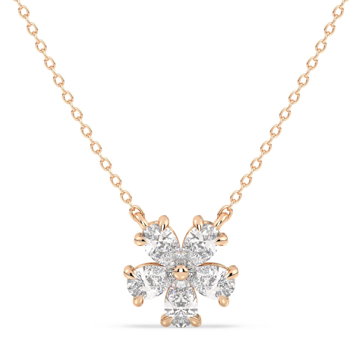 MARGUERITE PEAR CUT DIAMOND FIVE PETAL FLOWER NECKLET, GOLD