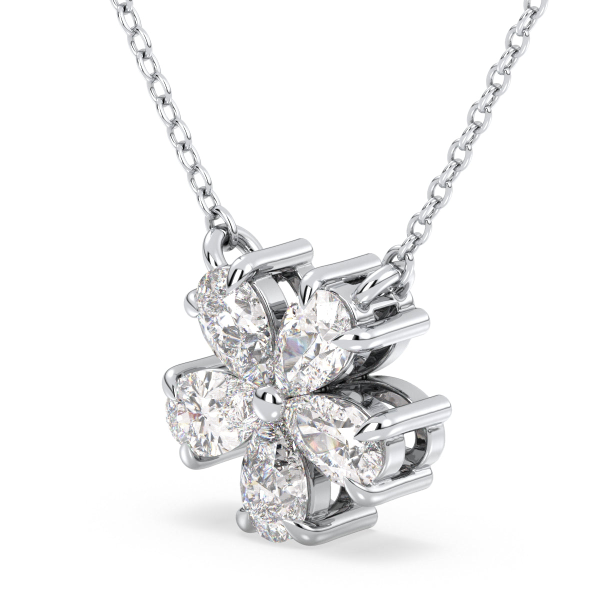 MARGUERITE PEAR CUT DIAMOND FIVE PETAL FLOWER NECKLET, GOLD