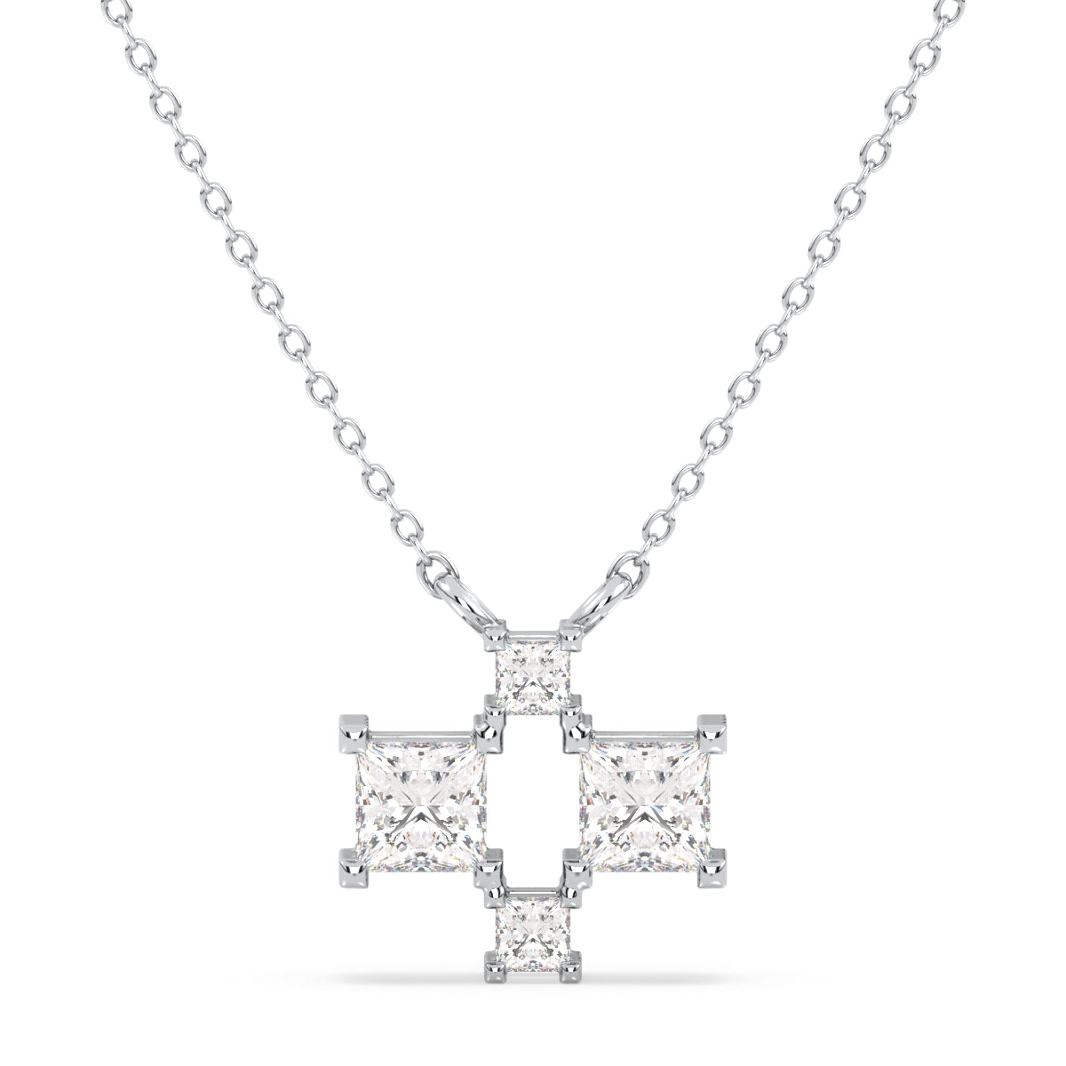 AZALEA PRINCESS CUT DIAMOND CHECKERBOARD NECKLET, GOLD