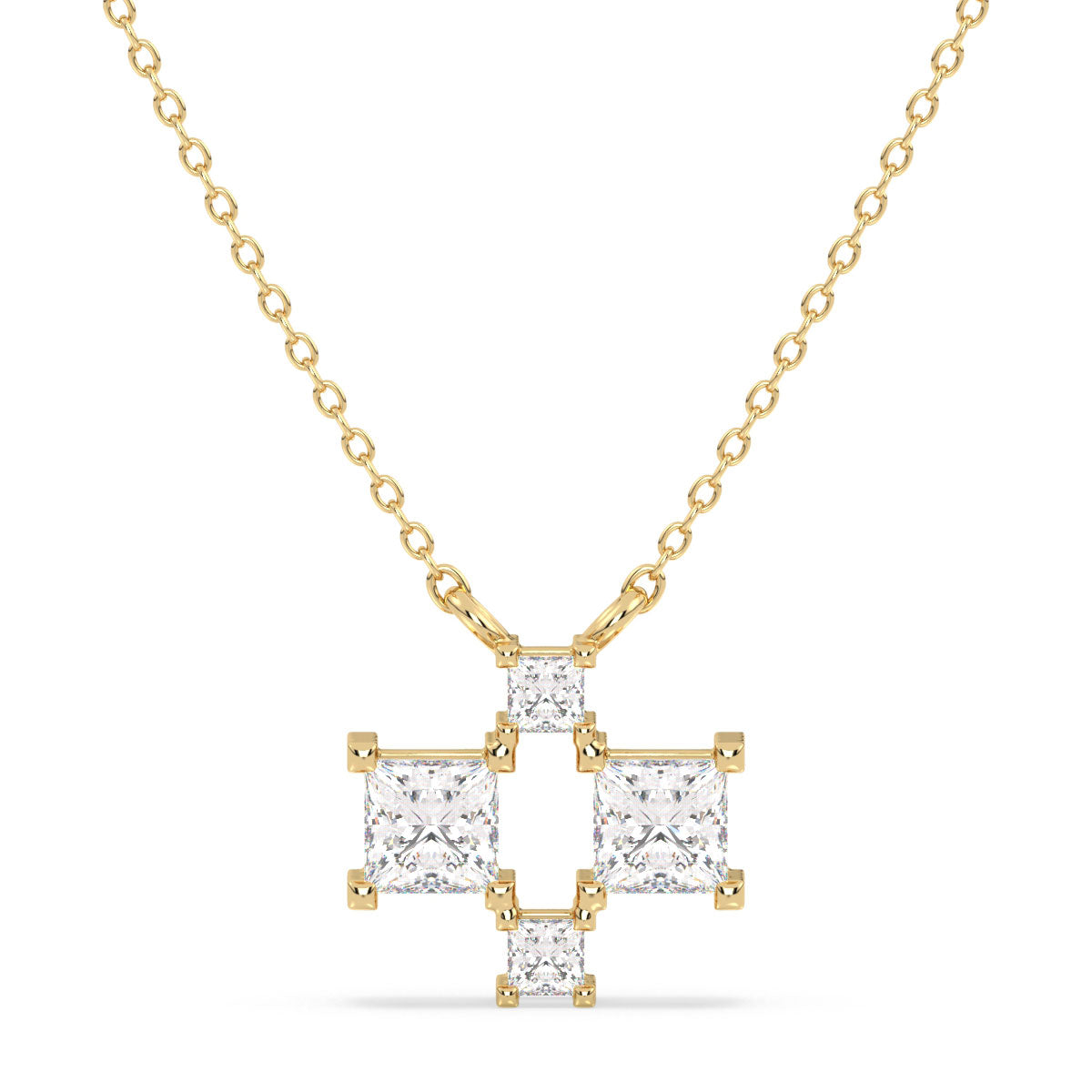 AZALEA PRINCESS CUT DIAMOND CHECKERBOARD NECKLET, GOLD