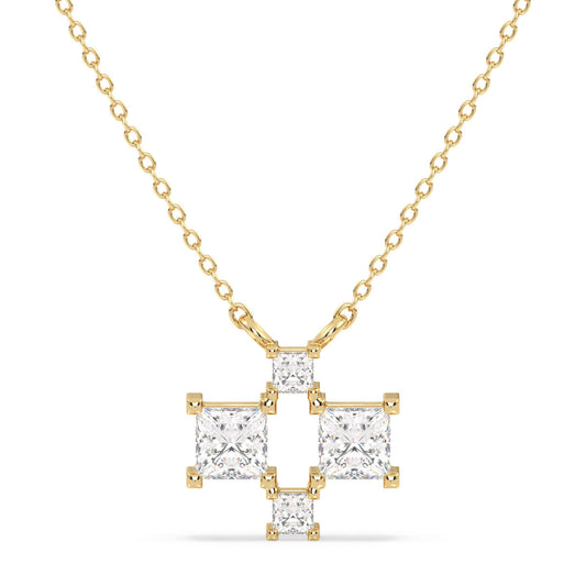 AZALEA PRINCESS CUT DIAMOND CHECKERBOARD NECKLET, GOLD