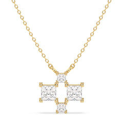 AZALEA PRINCESS CUT LAB GROWN DIAMOND CHECKERBOARD NECKLET, GOLD