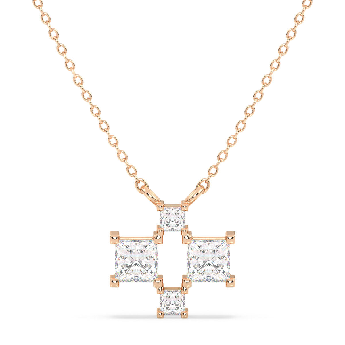 AZALEA PRINCESS CUT DIAMOND CHECKERBOARD NECKLET, GOLD