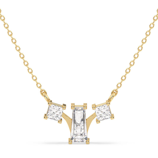 THEA TAPERED BAGUETTE AND PRINCESS CUT DIAMOND NECKLET, GOLD