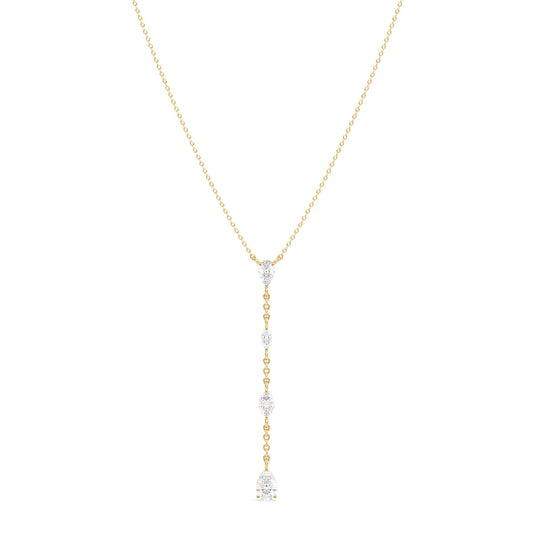 MARGUERITE LARIAT ROUND AND PEAR CUT DIAMOND NECKLACE, GOLD