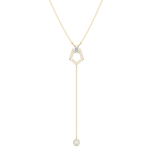 SOPHIA LARIAT BAGUETTE AND ROUND CUT DIAMOND NECKLACE, GOLD