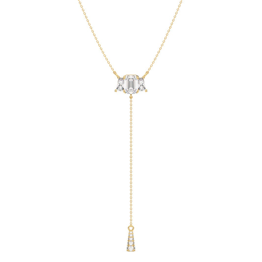 THEA LARIAT TAPERED BAGUETTE CUT DIAMOND NECKLACE, GOLD