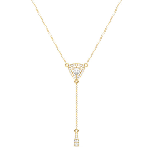 DAMAS LARIAT HALO TRILLION CUT NECKLACE, GOLD