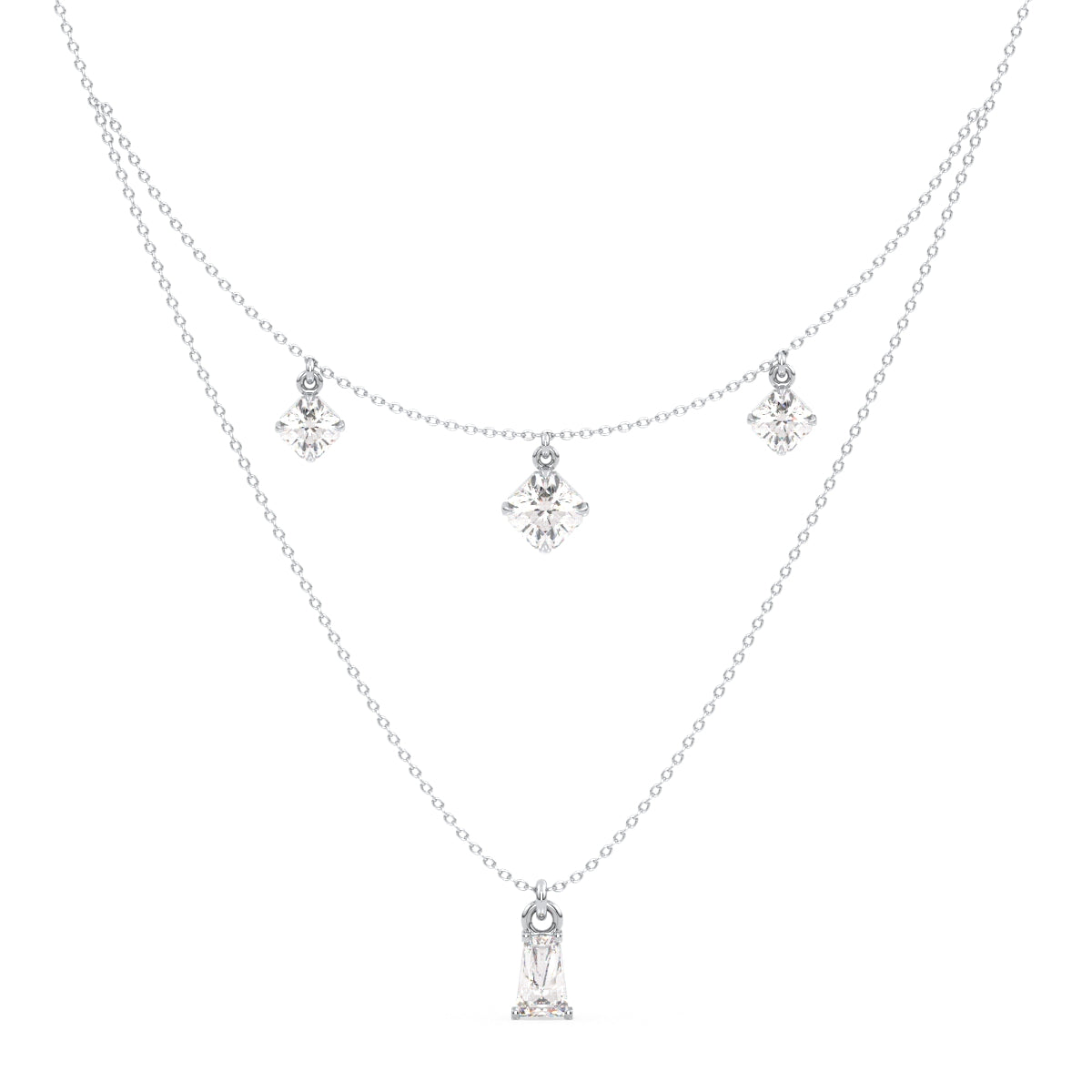 CLARETTE LAYERED BAGUETTE AND ASSCHER CUT NECKLACE, GOLD