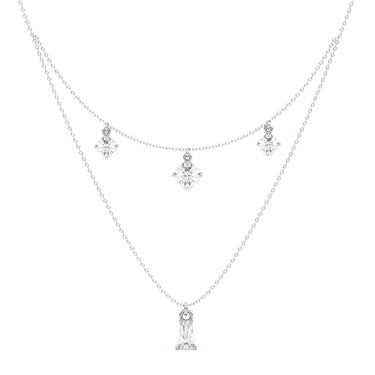 CLARETTE LAYERED BAGUETTE AND ASSCHER CUT NECKLACE, GOLD