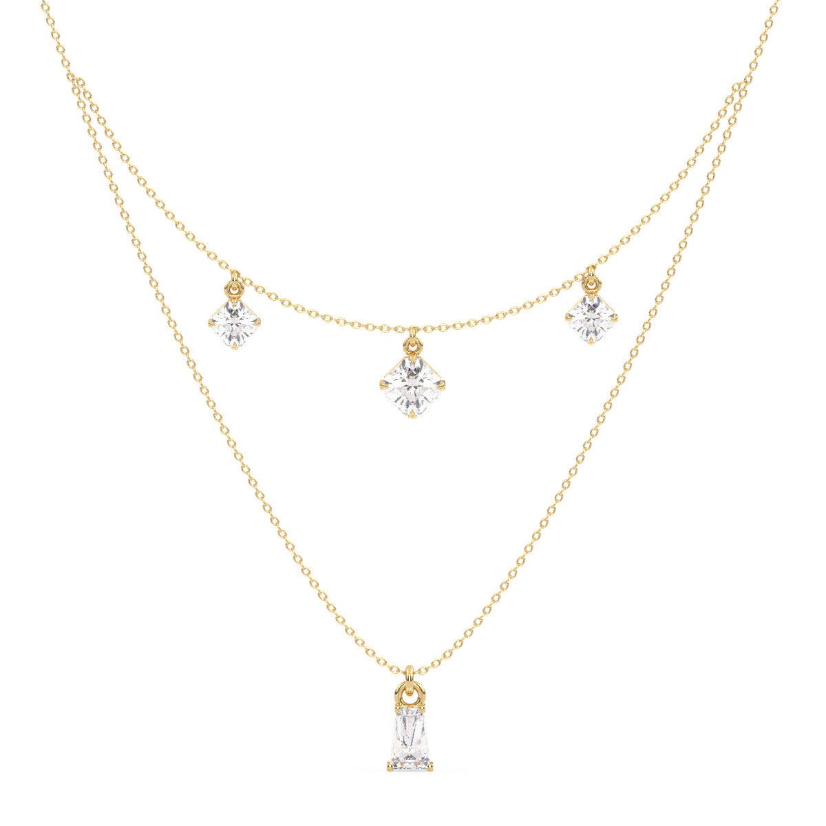 CLARETTE LAYERED BAGUETTE AND ASSCHER CUT NECKLACE, GOLD