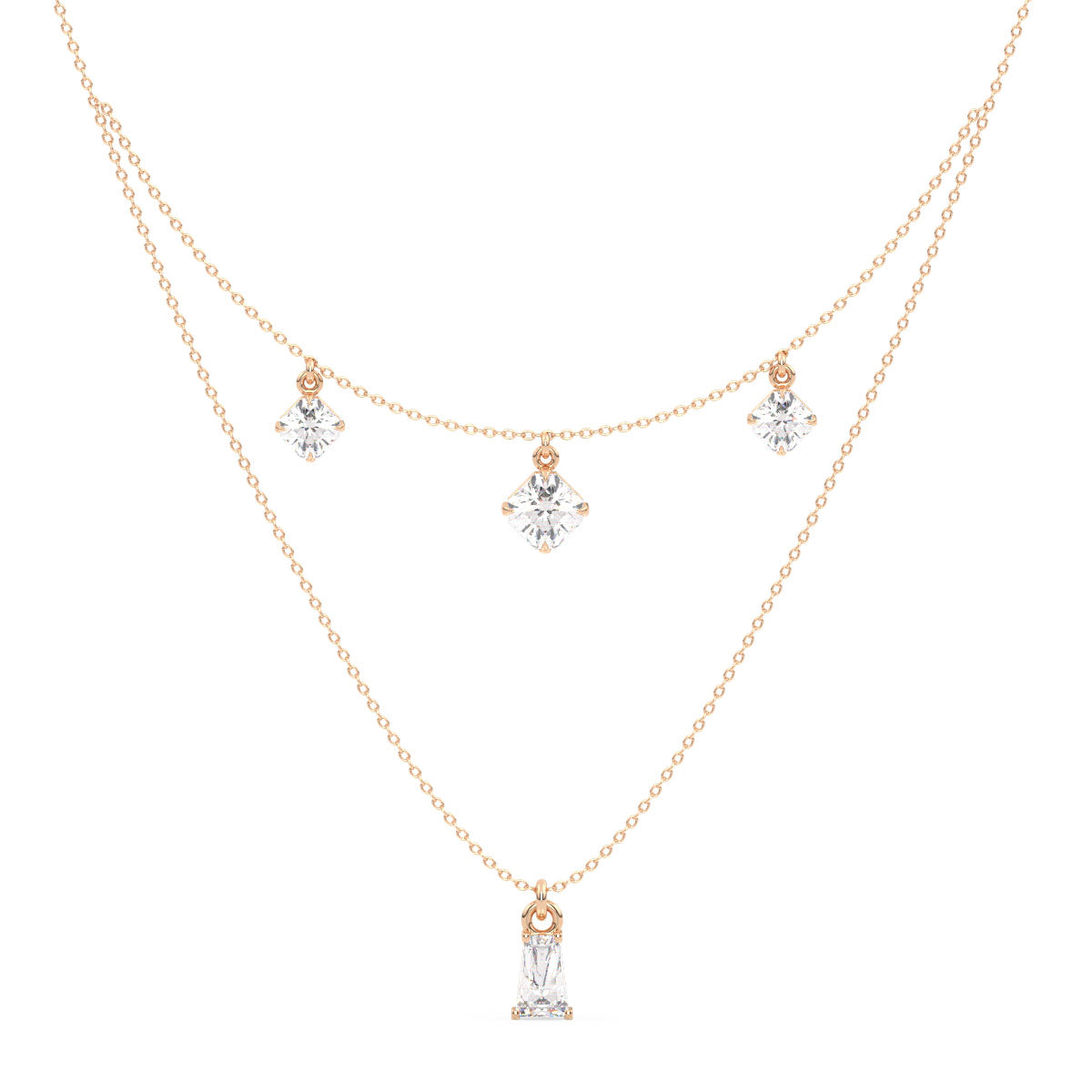 CLARETTE LAYERED BAGUETTE AND ASSCHER CUT NECKLACE, GOLD