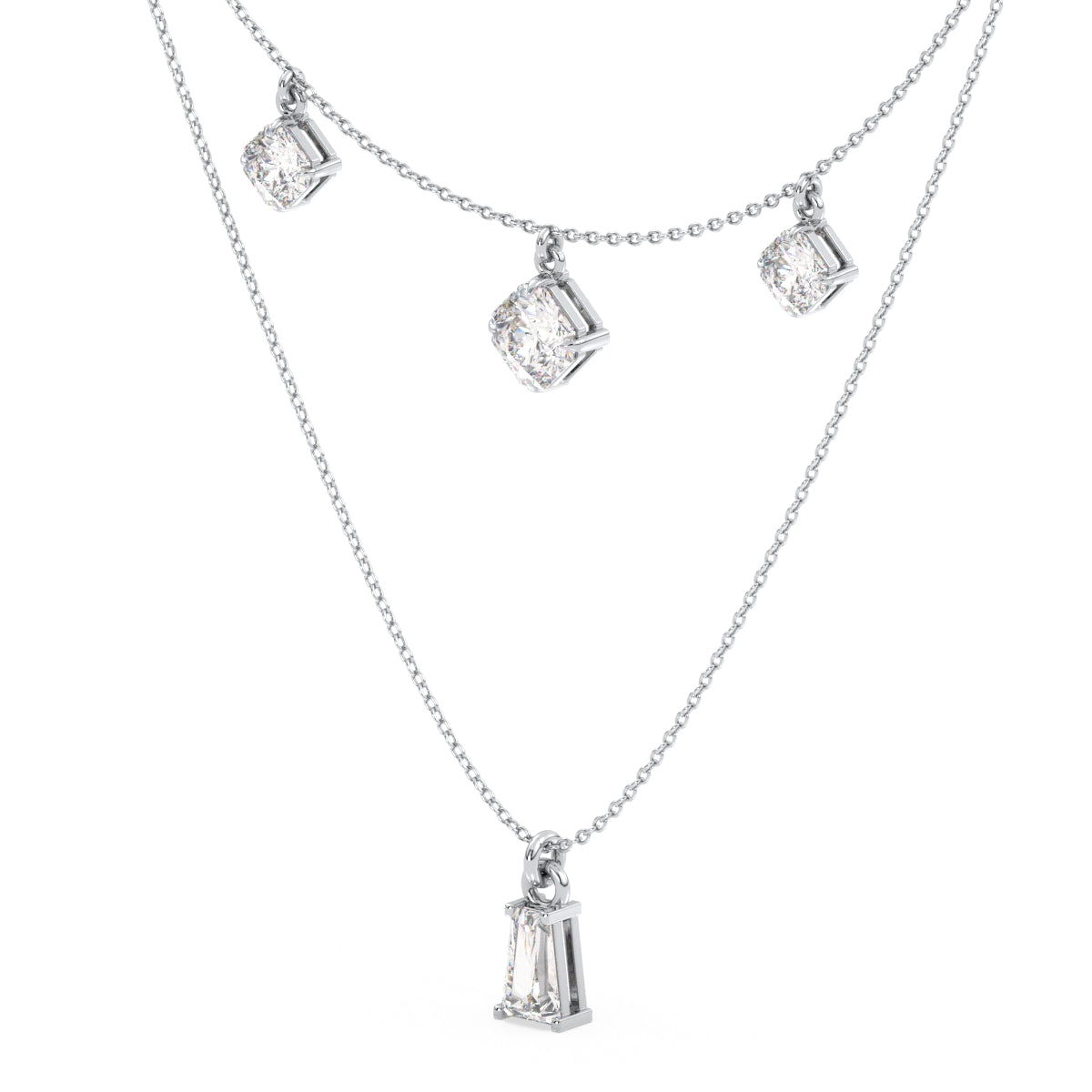 CLARETTE LAYERED BAGUETTE AND ASSCHER CUT NECKLACE, GOLD