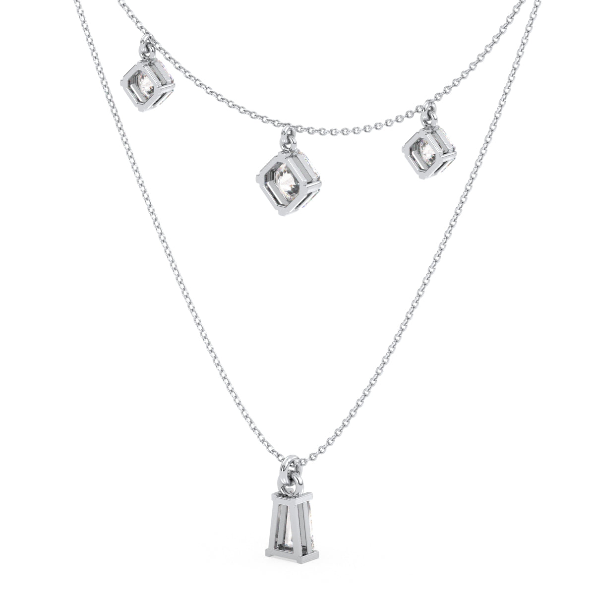 CLARETTE LAYERED BAGUETTE AND ASSCHER CUT NECKLACE, GOLD