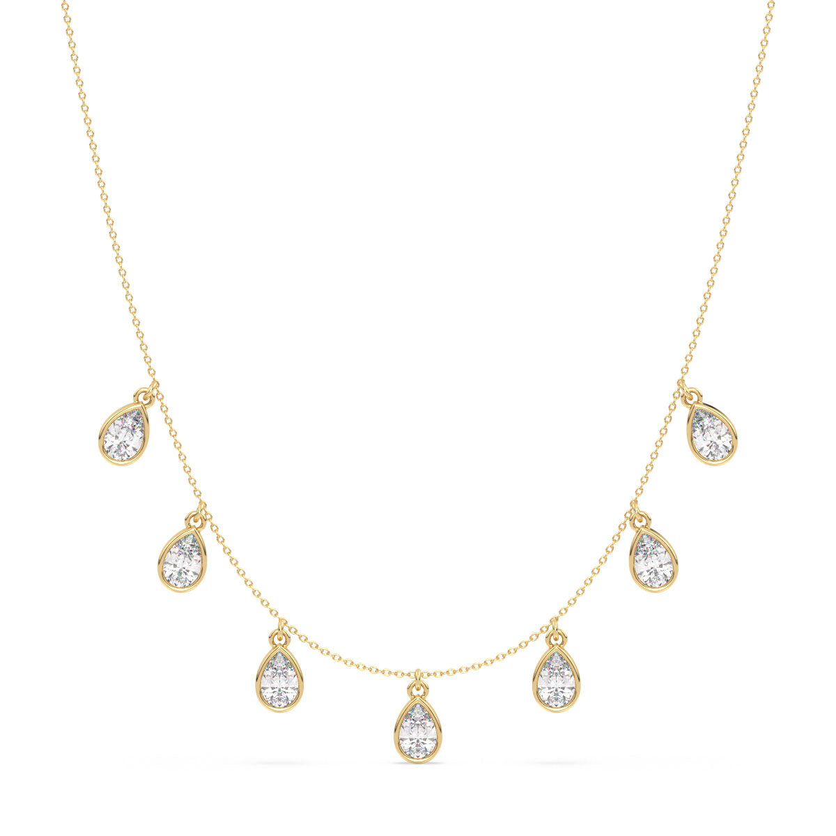 MARGUERITE BEZEL SET PEAR CUT CHARM NECKLACE, GOLD