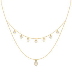 CLARETTE LAYERED BEZEL SET PEAR AND ROUND CUT LAB GROWN DIAMOND NECKLACE, GOLD